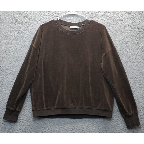 Vince Sweatshirt Womens XS Brown Velour‎ Stretch Long Sleeve Crew Neck Pullover - Picture 1 of 7